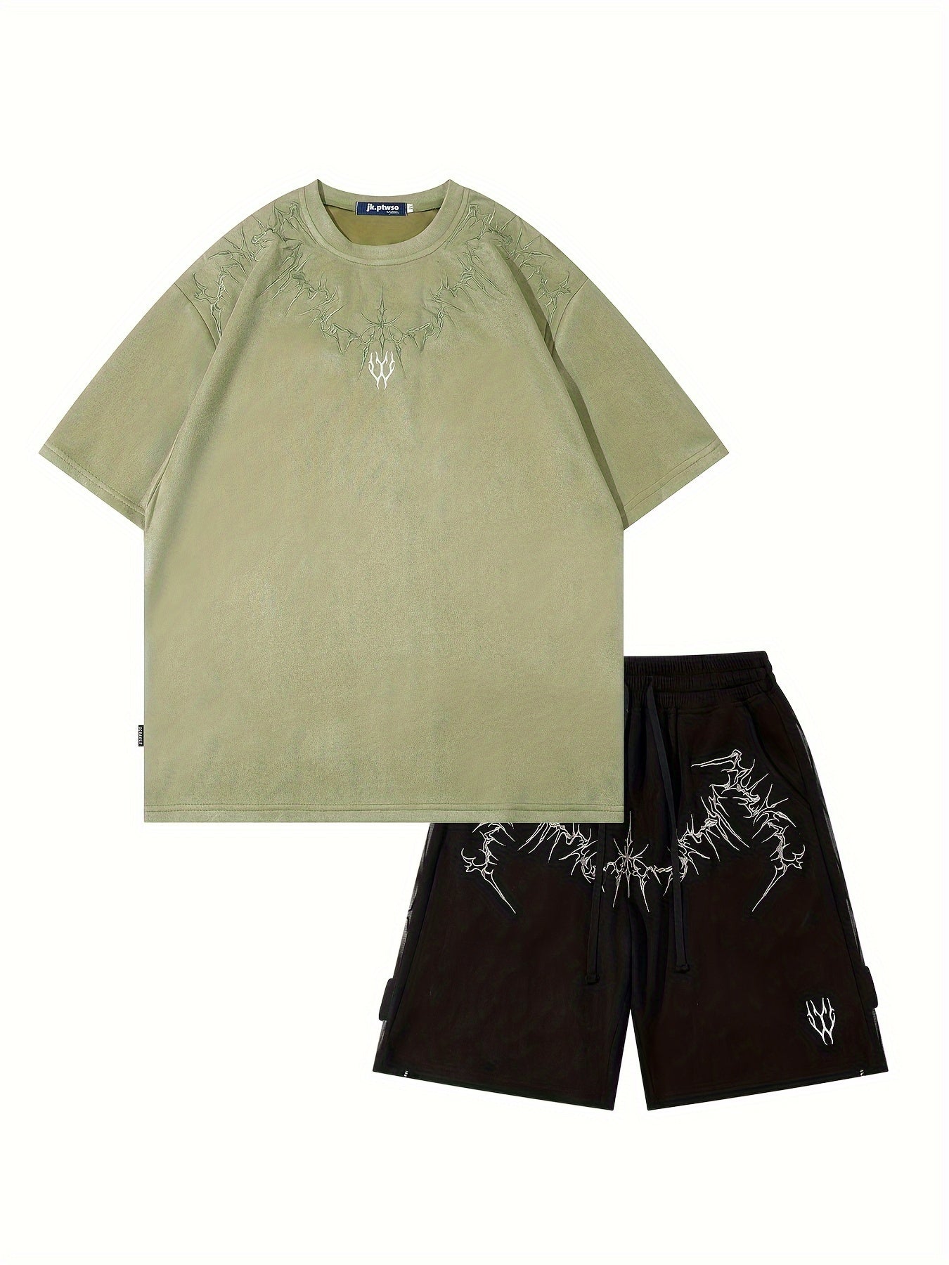 Men's Creative Pattern Print 2Pcs Outfits, Summer Short Sleeve T-shirt & Shorts Set For Males