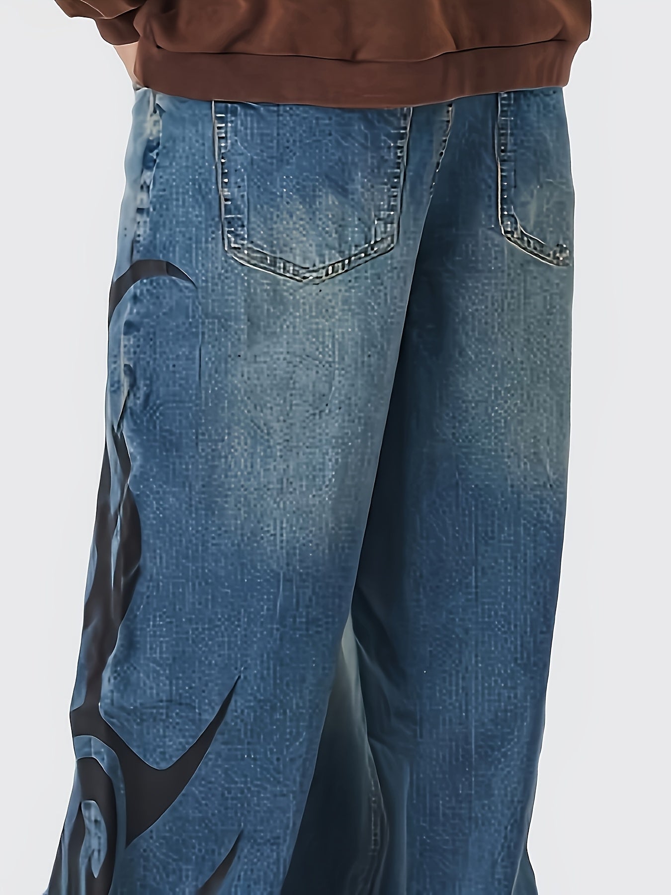 Men's Flame Print Loose-Fit Jeans - Street Style, Cotton Blend, Machine Washable