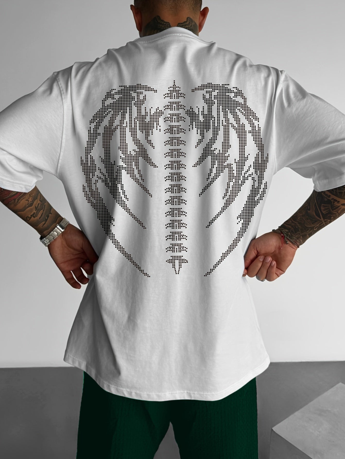 Big Wings Print, Men's Niche Crew Neck Tees, Casual Comfy T-shirts For Men, Clothing Tops For Summer