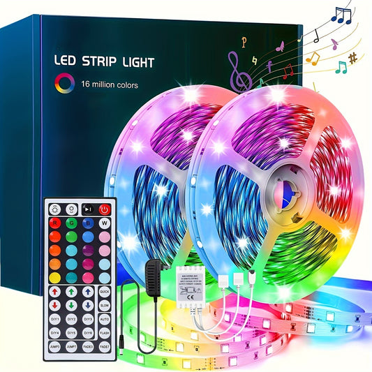 33FT/100FT/130FT/200FT Led Lights For Bedroom, Color Changing Led Strip Lights With 44-Key Remote And Power Supply, Led Lights Strip For Home Decoration