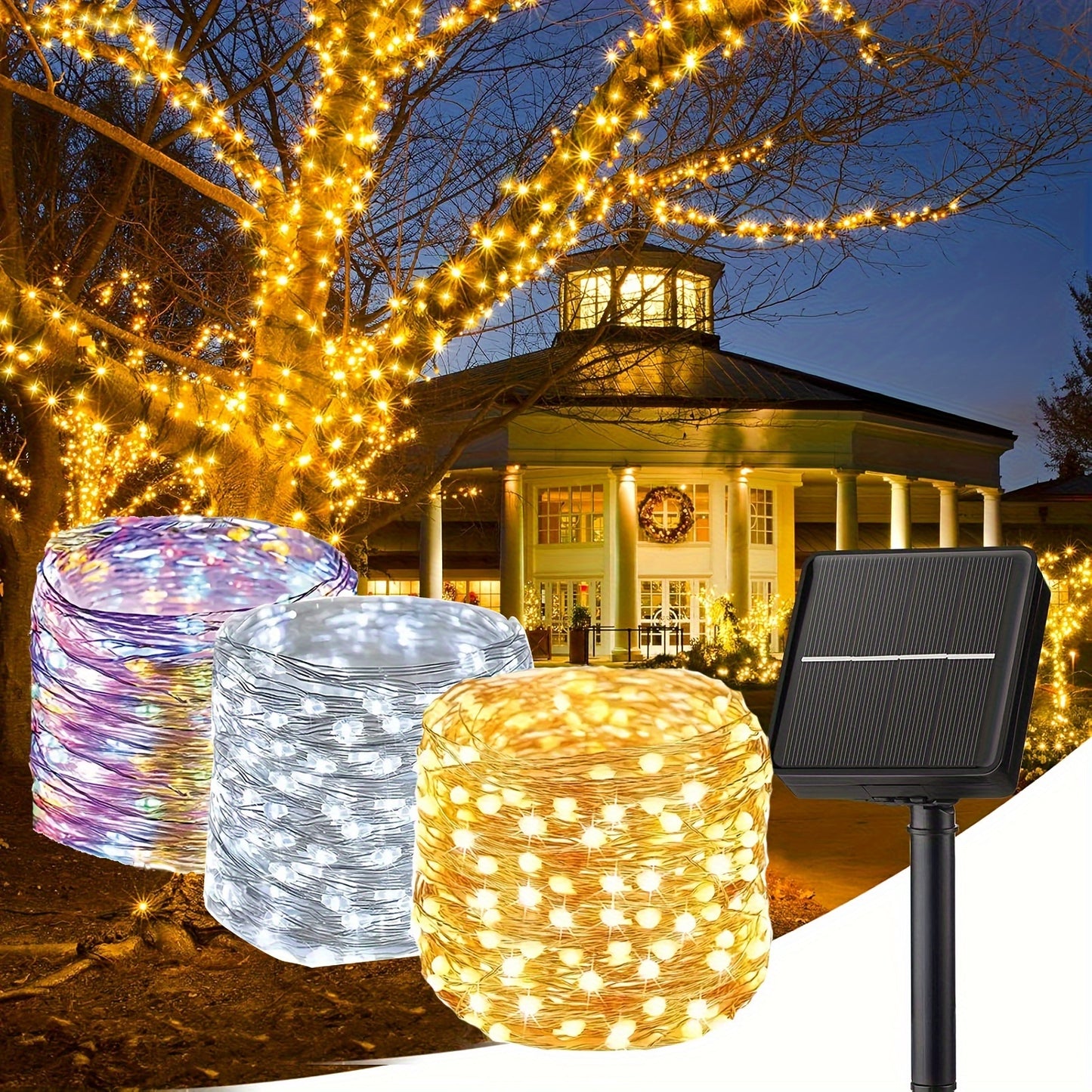 Solar-Powered LED String Lights for Outdoor Decor - 40/105ft, 100/300 LEDs with 8 Modes,, Perfect for Patio, Tree, Balcony, Gazebo & Autumn Festival Parties