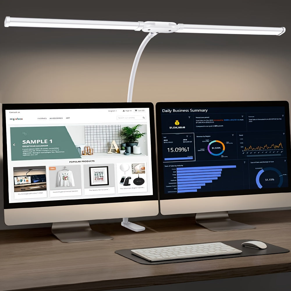 Double Head Clip-on LED Desk Lamp - 3 Modes, 10 Levels Of Brightness, Adjustable Angle, USB Adapter. Suitable For Reading, Studying, Piano, Monitors, Office.