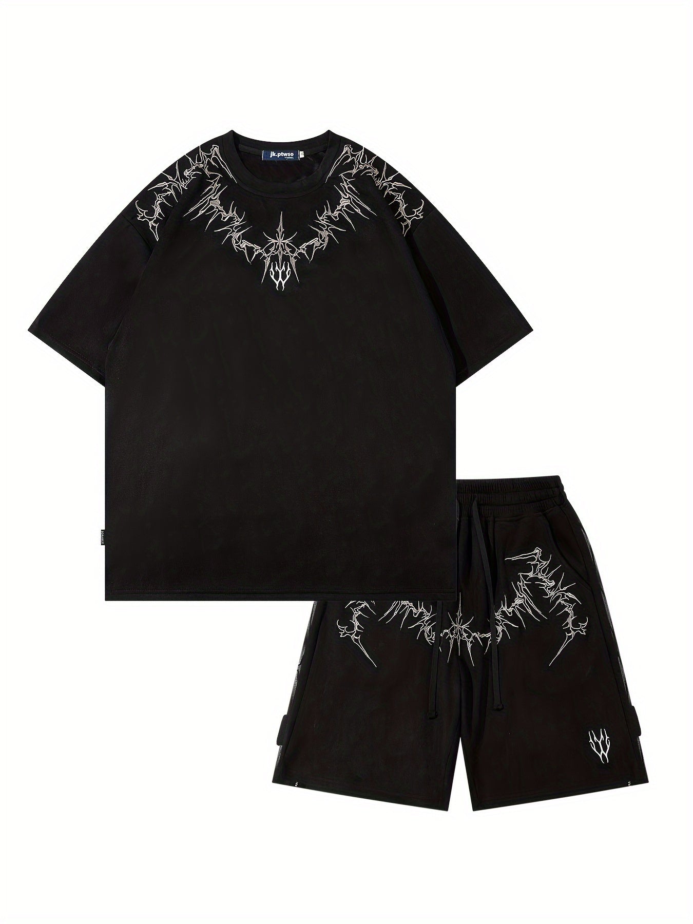 Men's Creative Pattern Print 2Pcs Outfits, Summer Short Sleeve T-shirt & Shorts Set For Males