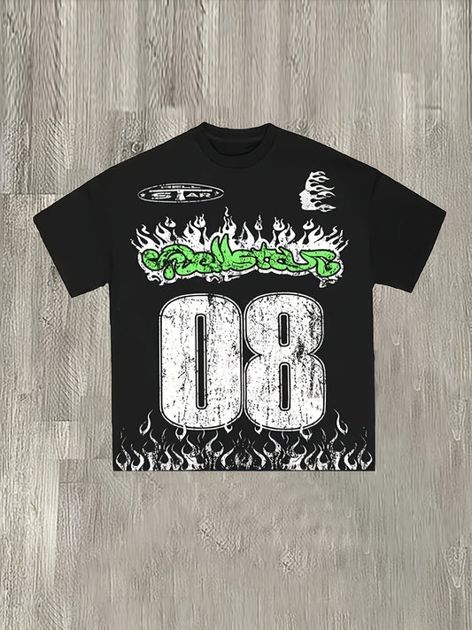 1pc Y2K Style Anime-Inspired T-Shirt, 100% Polyester Knit Fabric, Crew Neck with Contrast Collar, Regular Length, All-Season Comfort, Hand-Drawn Graphic Tee
