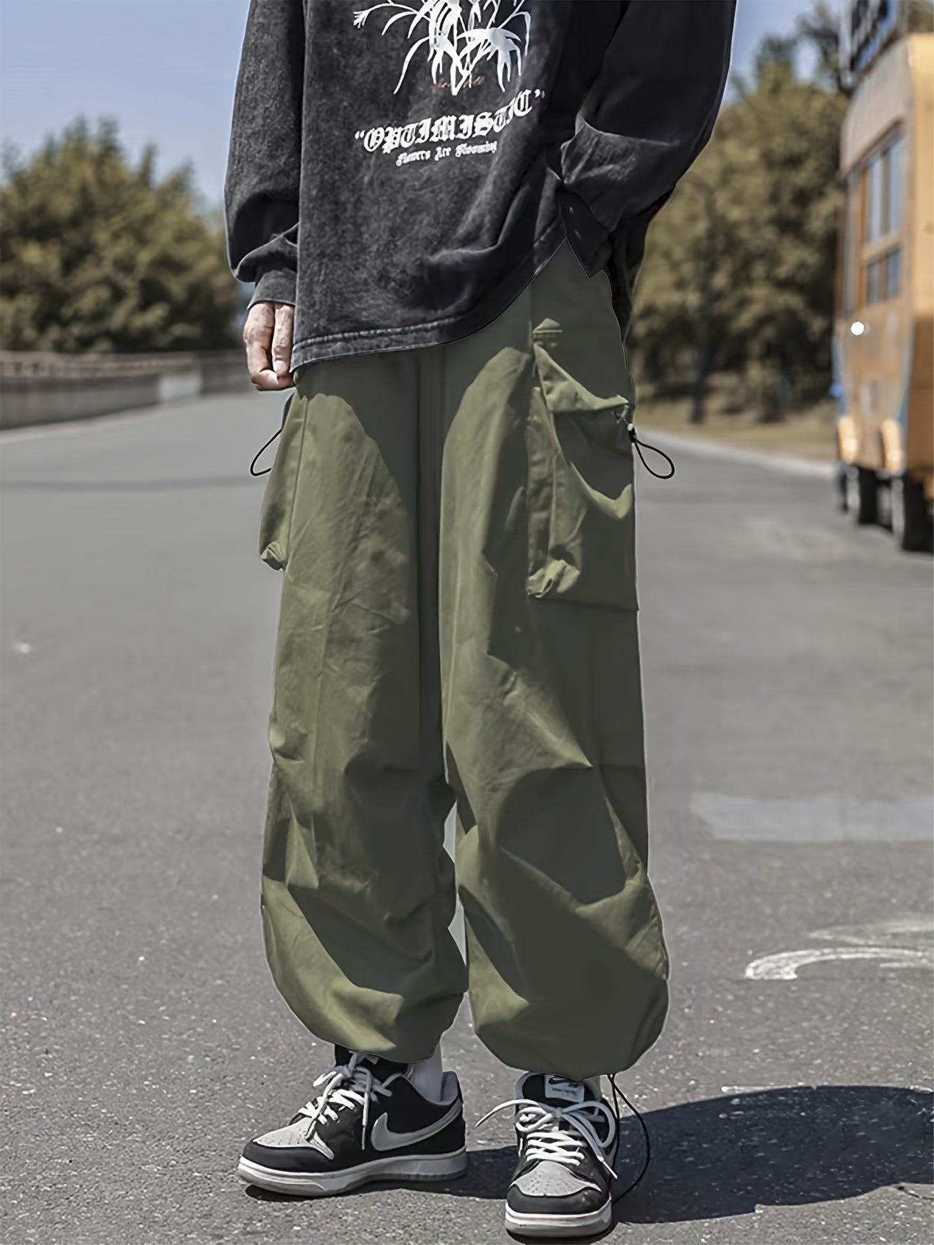 Men's Casual Y2k Loose Fit Cargo Pants, Chic Street Style Flap Pocket Pants