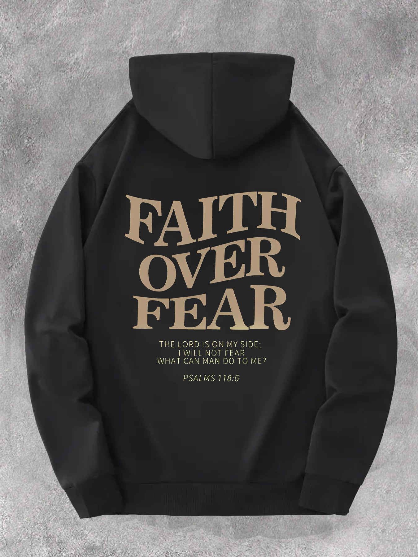 1pc KOURRTER Men'S Casual Polyester Hoodie with "Faith Over Fear" Print, Geometric Pattern, Slight Stretch Knit Fabric, Regular Fit, Hooded Collar, with Pocket - Fall/Winter Collection