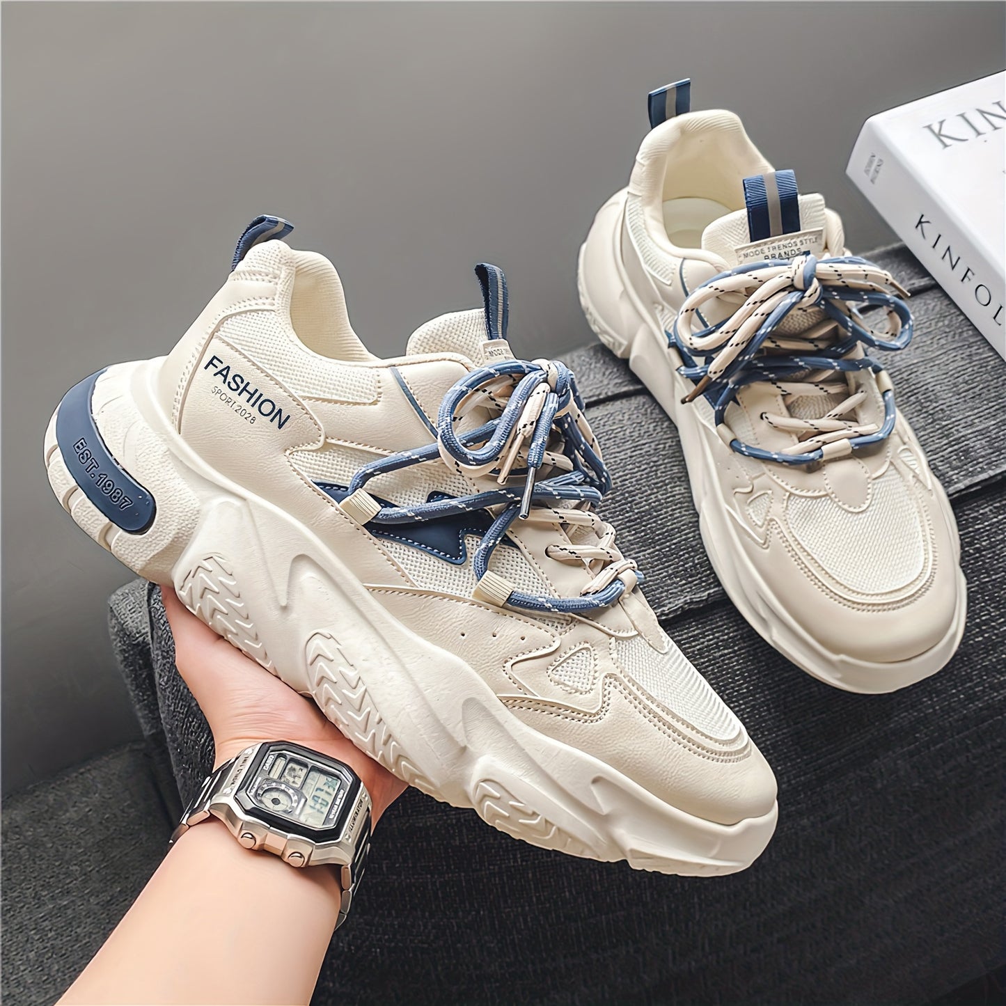 Light luxury men's shoes autumn new breathable casual sports shoes men's fashion versatile trendy thick-soled dad shoes