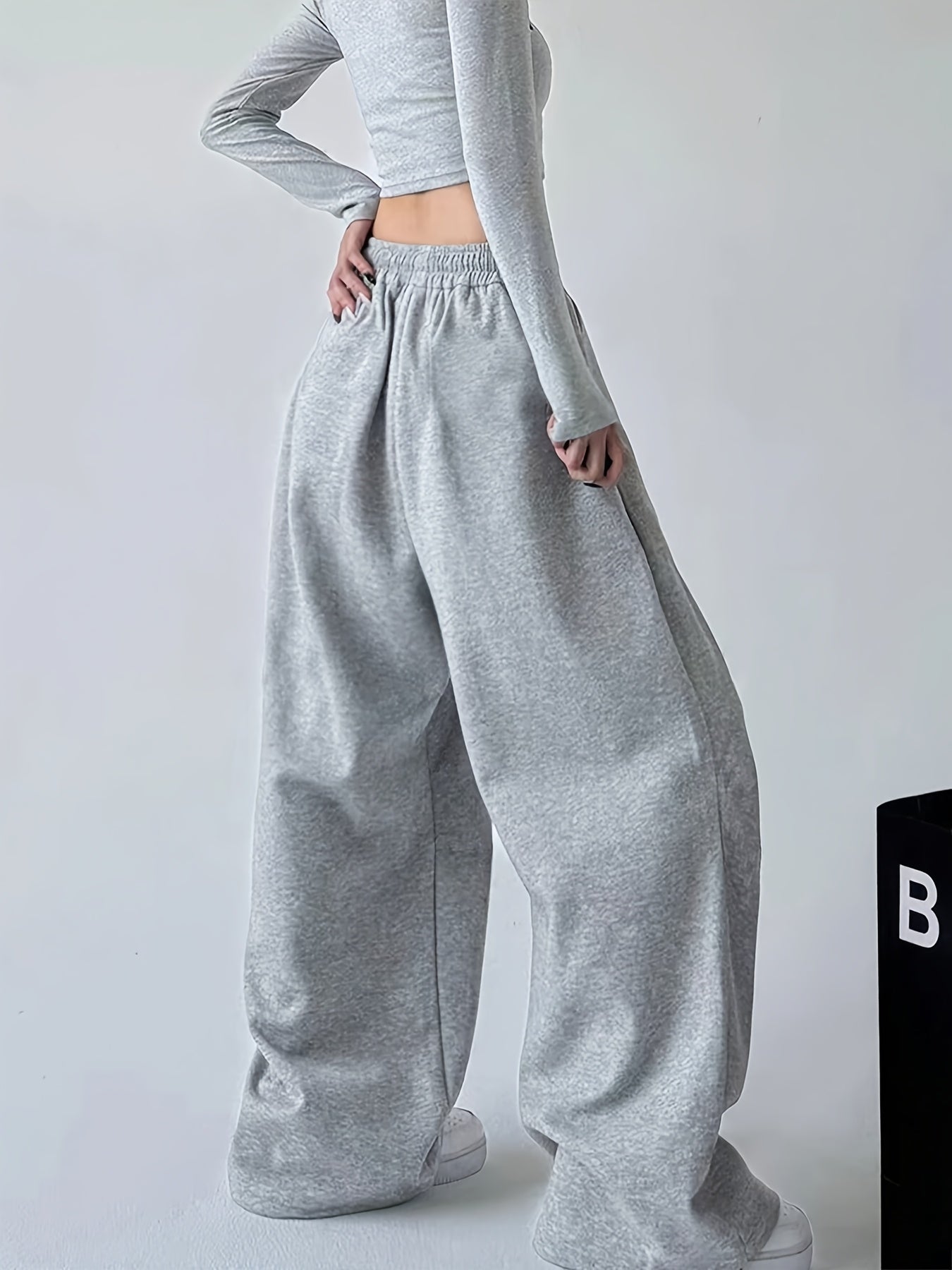 Women's Casual Cross-Print Drawstring Sweatpants - Relaxed Fit, Light Gray Polyester Straight-Leg Pants with Elastic Waist, Machine Washable for Spring/Fall