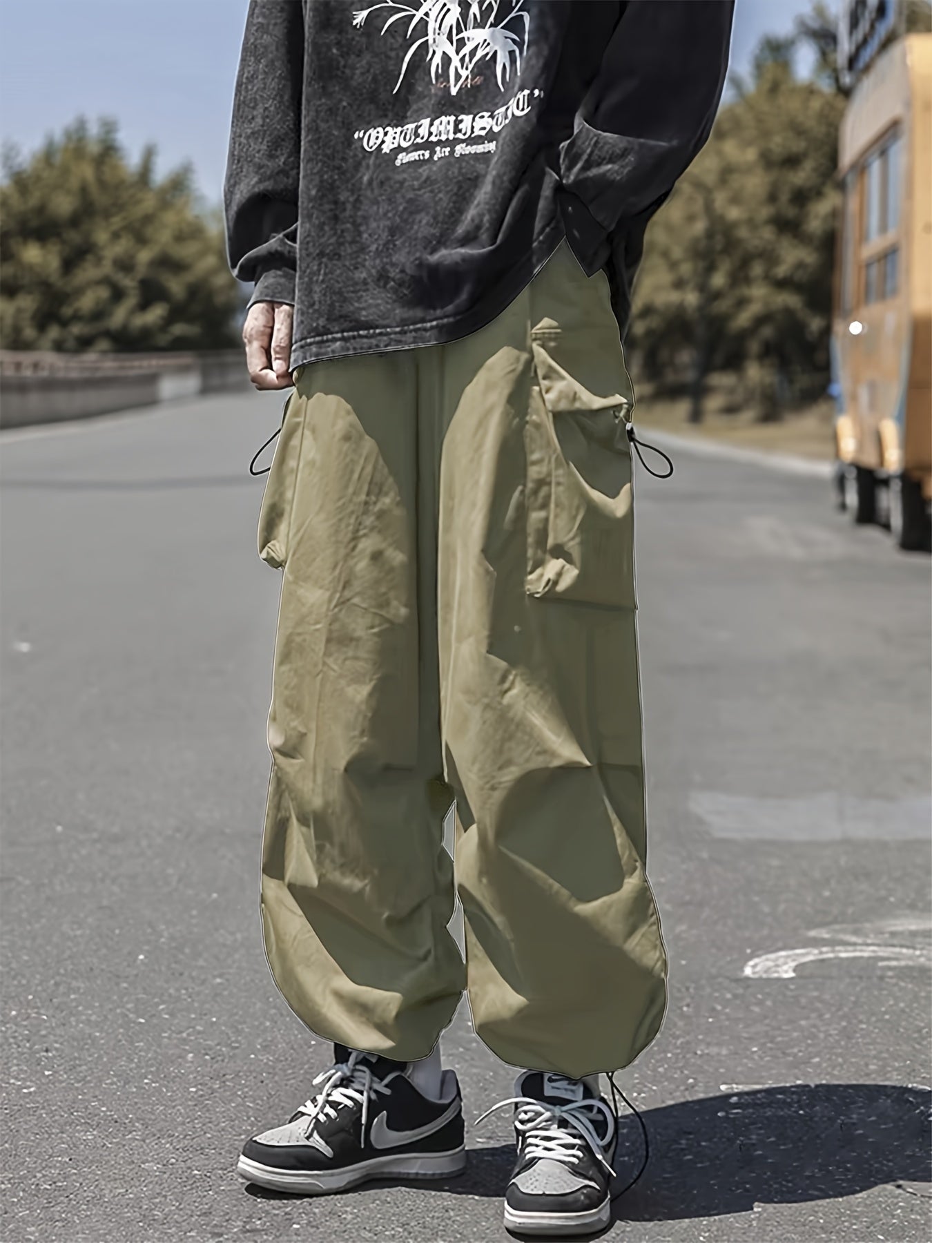 Men's Casual Y2k Loose Fit Cargo Pants, Chic Street Style Flap Pocket Pants