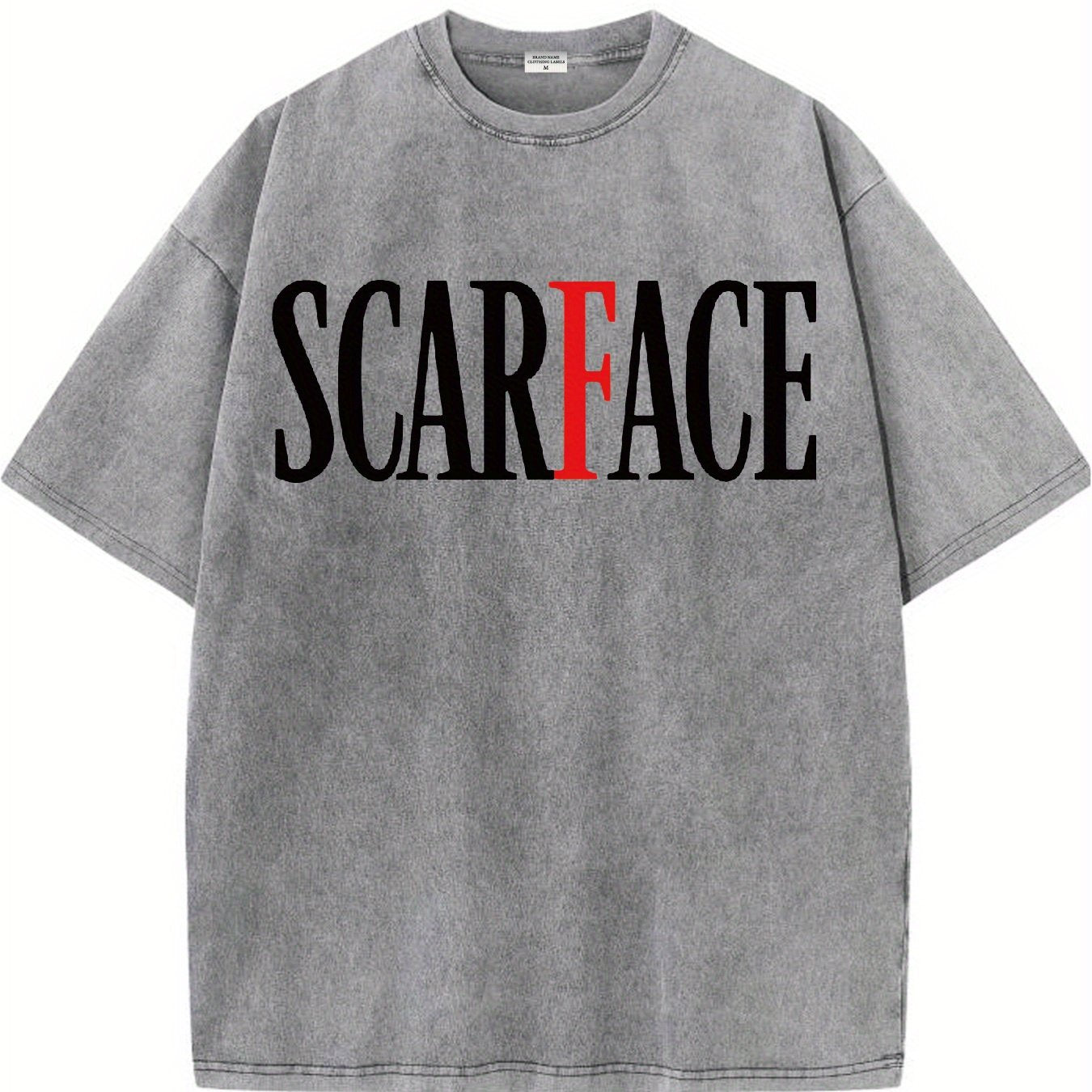 Scarface Logo Black T-Shirt, Retro style, classic men's round neck distressed short sleeved shirt, pure cotton skin friendly, trendy and versatile