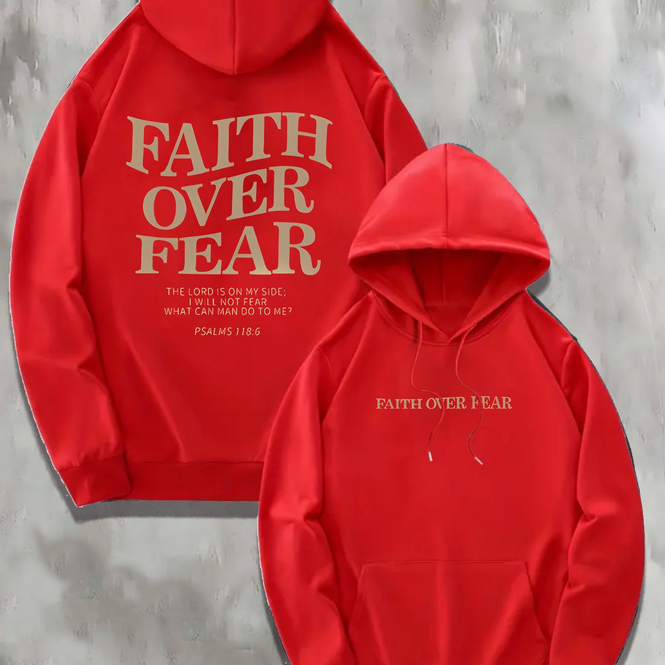 1pc KOURRTER Men'S Casual Polyester Hoodie with "Faith Over Fear" Print, Geometric Pattern, Slight Stretch Knit Fabric, Regular Fit, Hooded Collar, with Pocket - Fall/Winter Collection