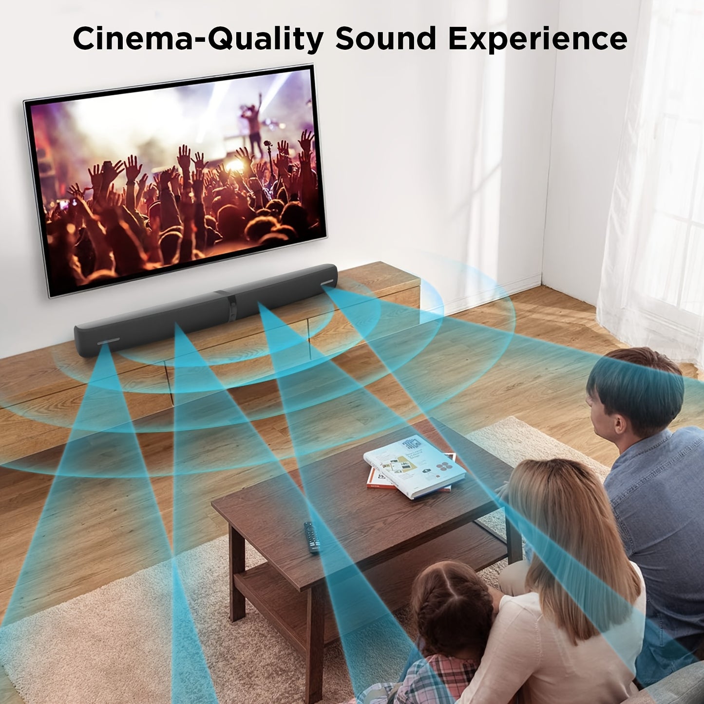Sound Bar for Smart TV, 60W Soundbar with Wired & Wireless Connect, Auto Volume Boost, ARC/Optical/AUX Cables & Remote, 2in 1 Separable Soundbar