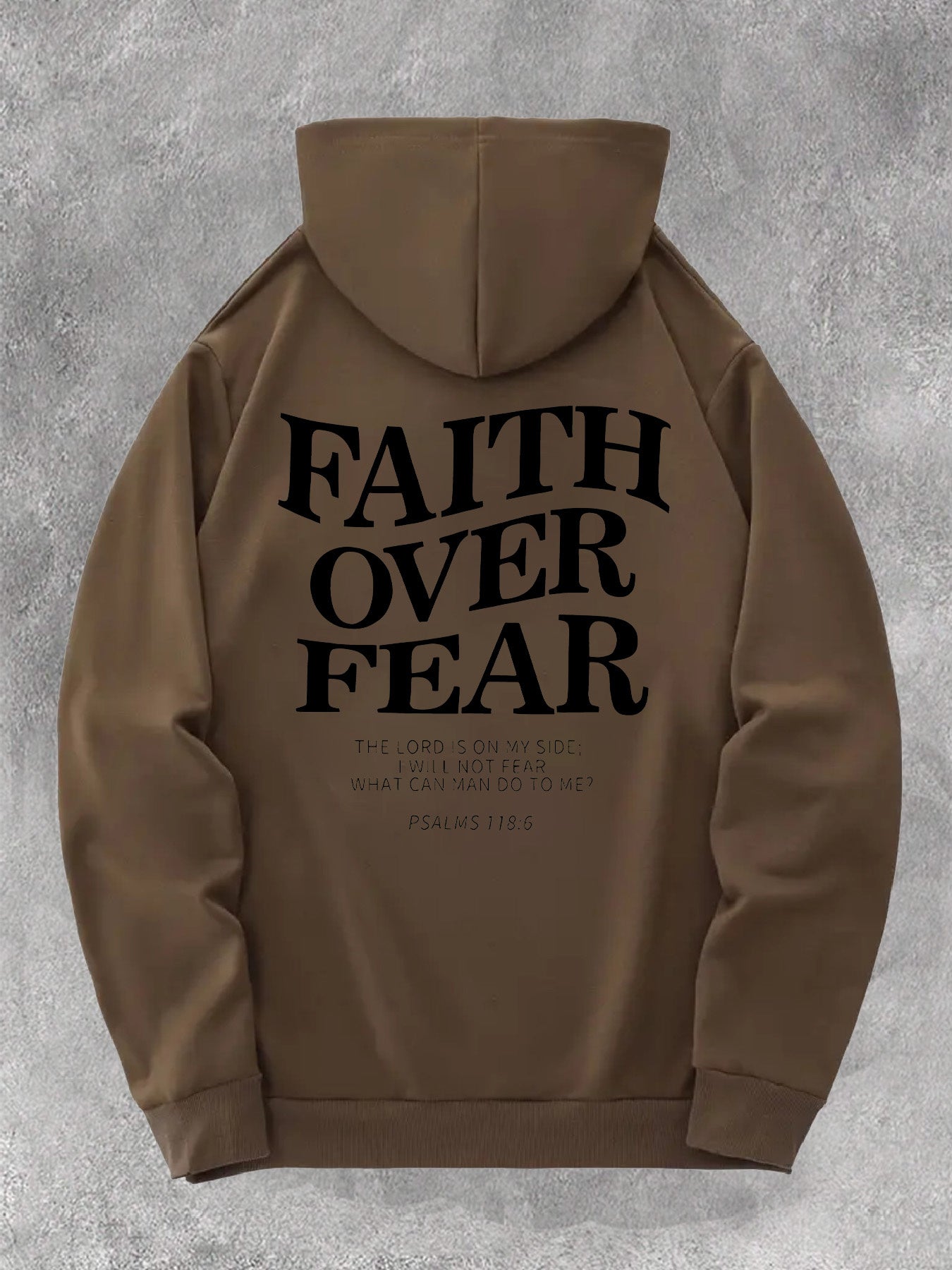 1pc KOURRTER Men'S Casual Polyester Hoodie with "Faith Over Fear" Print, Geometric Pattern, Slight Stretch Knit Fabric, Regular Fit, Hooded Collar, with Pocket - Fall/Winter Collection