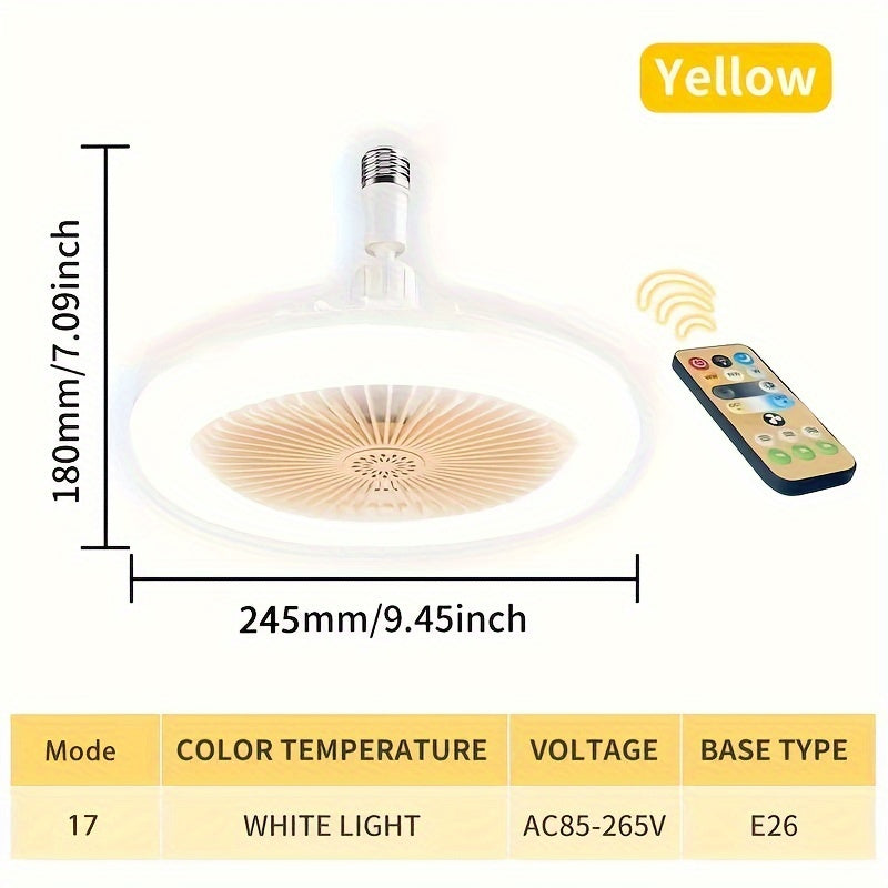 LED Fan Light, 360°Ceiling Fan, Remote Control Enclosed Low Profile Ceiling Fan With Light 3 Speed LED Dimming 3 Colors 17 Modes Invisible Bladeless Flush Mount Fan Light, Modern E26, Silent 30W LED Dimmable Fan Light - Easy