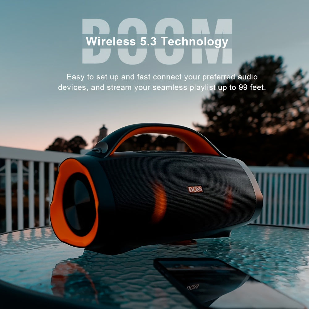 DOSS Portable Loud Speaker, Extreme Boom Pro, Wireless 5.3 with 100W Stereo Sound, Extra Bass, Wireless Stereo Pairing, 20 Hours Playtime, Party-Sync Led Lights, Built-in 10400 mAh Power Bank, Outdoor Speaker for Camping, Poo