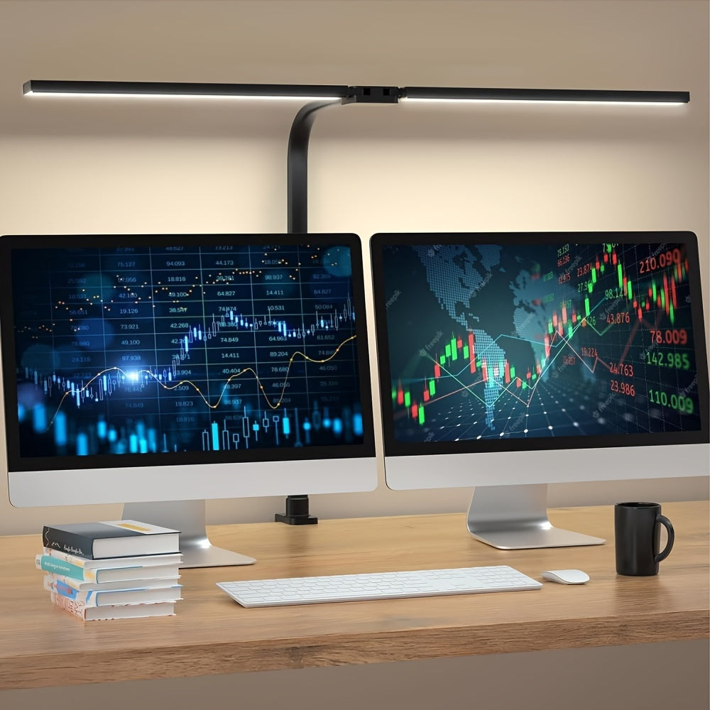 Double Head Clip-on LED Desk Lamp - 3 Modes, 10 Levels Of Brightness, Adjustable Angle, USB Adapter. Suitable For Reading, Studying, Piano, Monitors, Office.