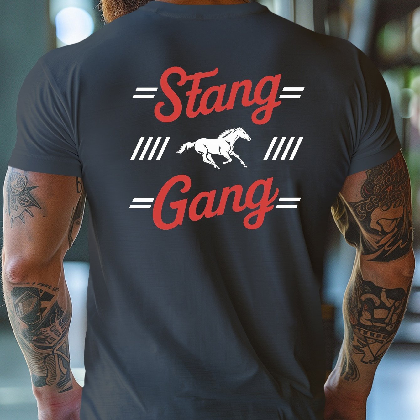 Stang Bar Gang Graphic Tee for Men - Casual Short Sleeve, Breathable Polyester, Summer Fashion T-Shirt