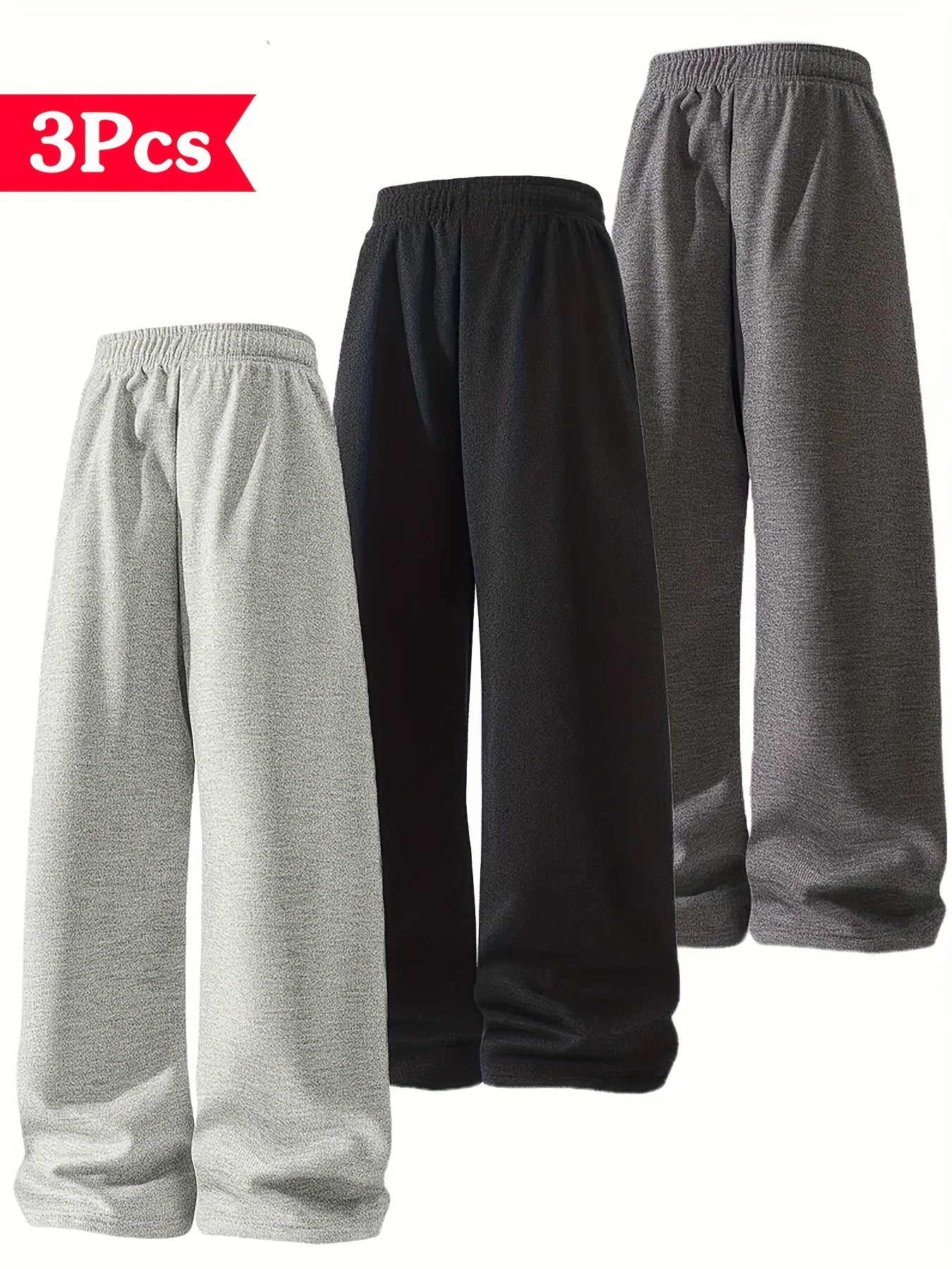 Men's 3pcs Casual Drawstring Joggers - Loose Fit, Solid Color Sweatpants for All Seasons, Perfect for Sports & Leisure