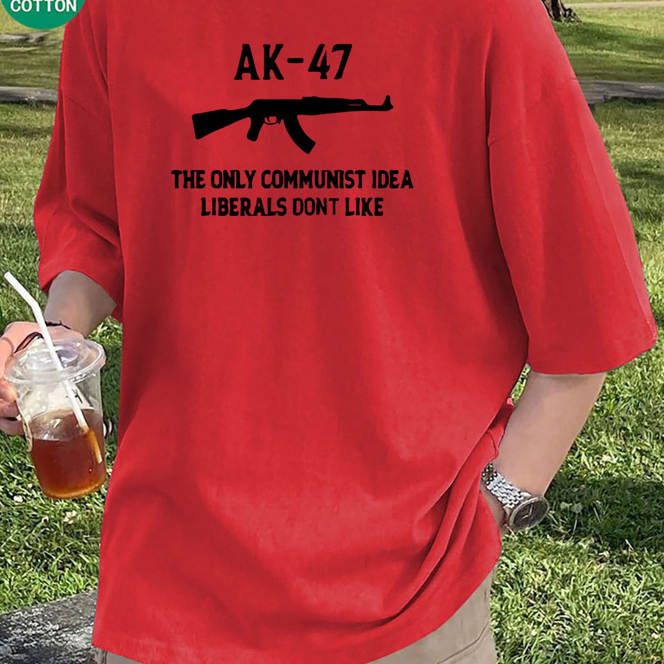 Men'S Fashion AK-47 Print T-Shirt, 100% Cotton Crew Neck, Regular Fit, Slight Stretch, Knit Fabric, Casual Versatile Tee, Sports Style, Heavyweight 200gsm