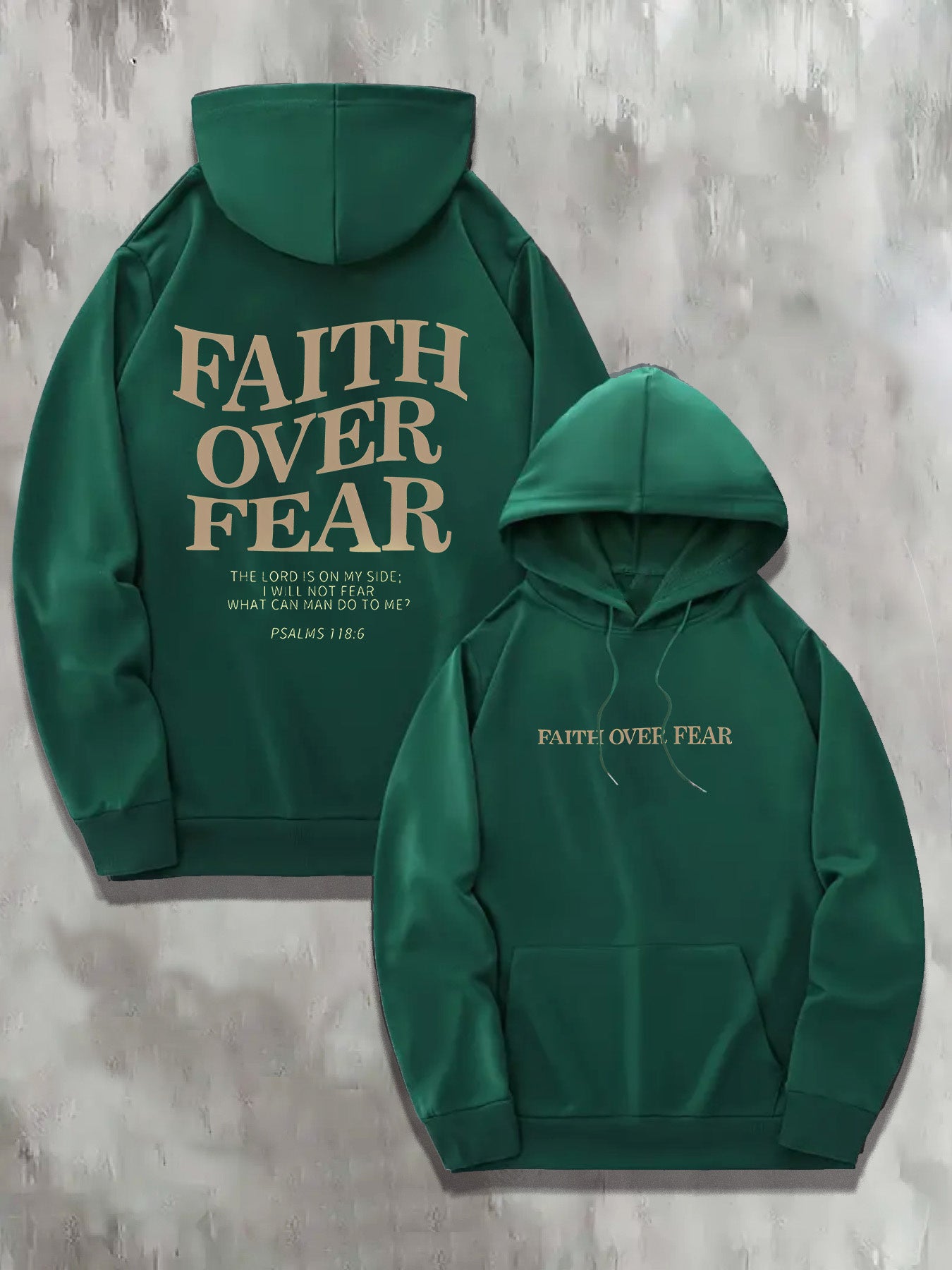 1pc KOURRTER Men'S Casual Polyester Hoodie with "Faith Over Fear" Print, Geometric Pattern, Slight Stretch Knit Fabric, Regular Fit, Hooded Collar, with Pocket - Fall/Winter Collection