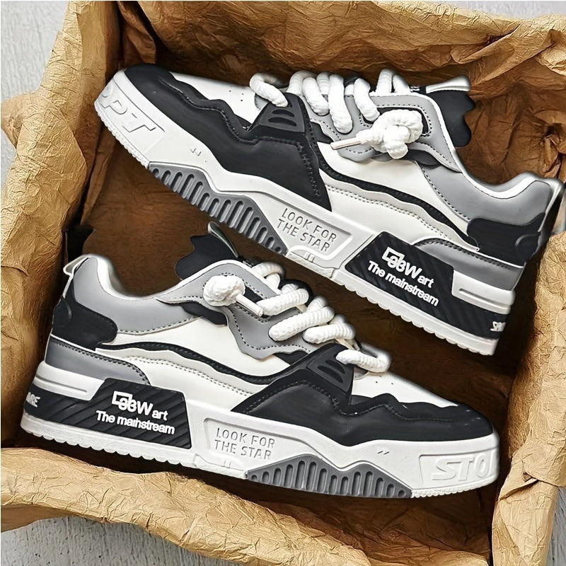 Plus Size Men's Trendy Street Style Platform Skateboard Shoes, Comfy Non Slip Durable Lace Up Sneakers For Men's Outdoor Activities
