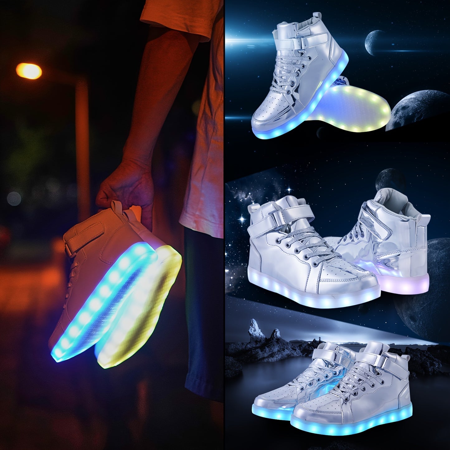 Led Light Up Shoes High Top Sneakers For Women Men Hip-Hop Dancing Shoes For Halloween Christmas Party With USB Charging