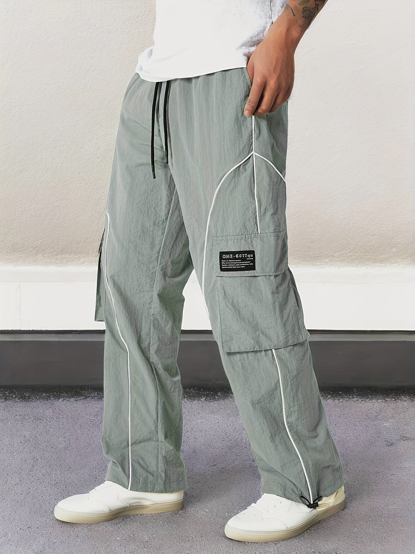 Men's Loose Striped Cargo Pants With Multi Pockets, Street Style Trousers For Outdoor Activities