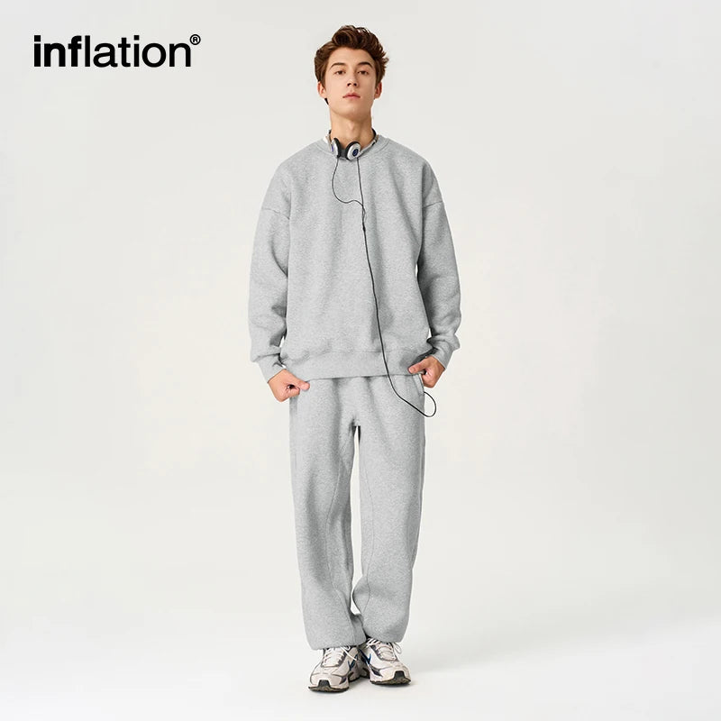 INFLATION 350 gsm Fleece Lined Crewneck Unisex Pure Color Thermal Sweatshirts