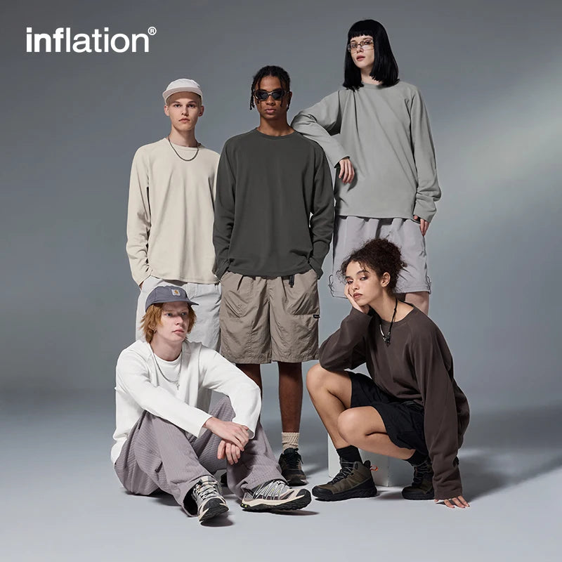 INFLATION Double-Sided Fleece Long-sleeved Thisrts Unisex Breathable Oversized Tees