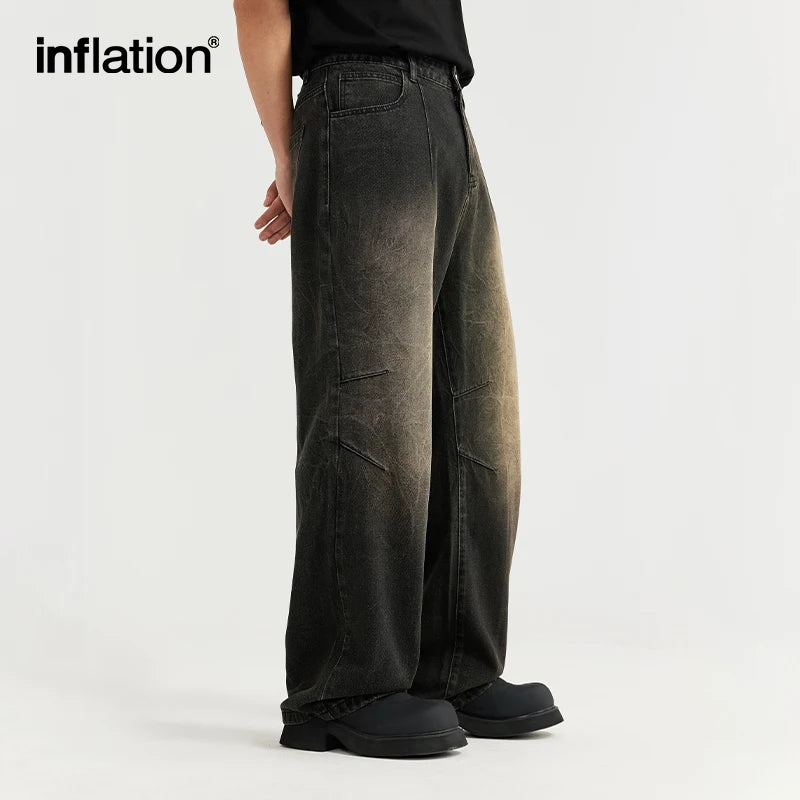 INFLATION Baggy Jeans for Men 2024 Trendy High Street Wahsed Straight Leg Denim Trousers Hip Hop Jeans Male Trousers