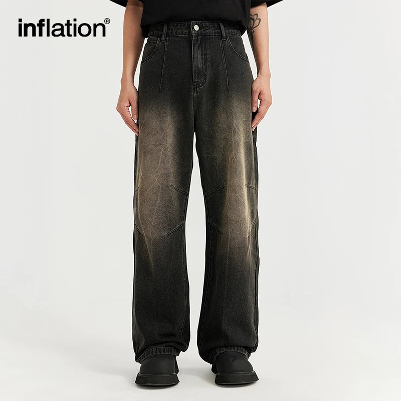 INFLATION Baggy Jeans for Men 2024 Trendy High Street Wahsed Straight Leg Denim Trousers Hip Hop Jeans Male Trousers