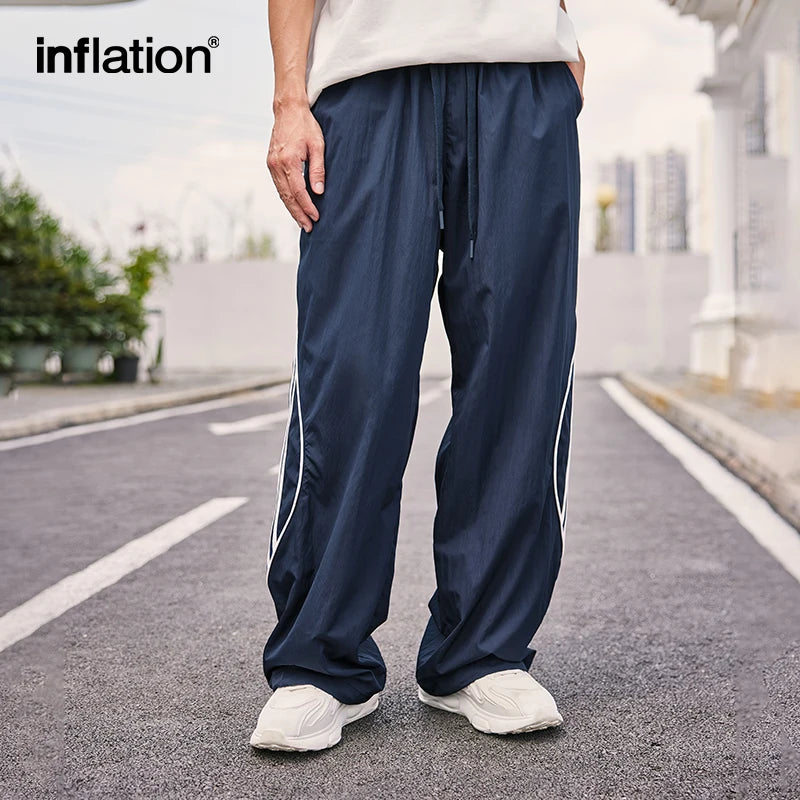 INFLATION Vintage Striped Wide Leg Trousers for Men Unisex Drawstring Waist Sportswear Track Pants