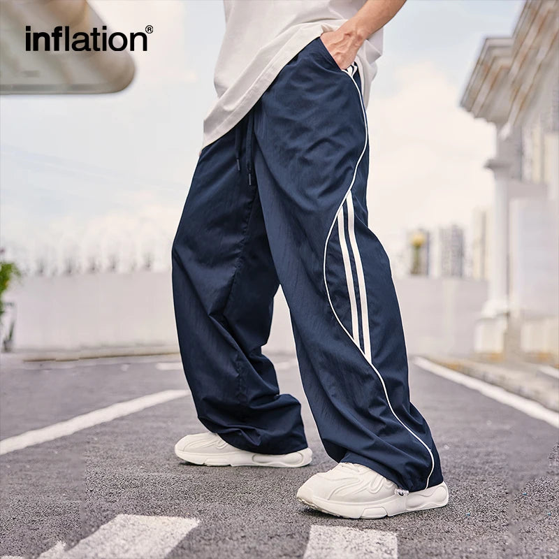 INFLATION Vintage Striped Wide Leg Trousers for Men Unisex Drawstring Waist Sportswear Track Pants