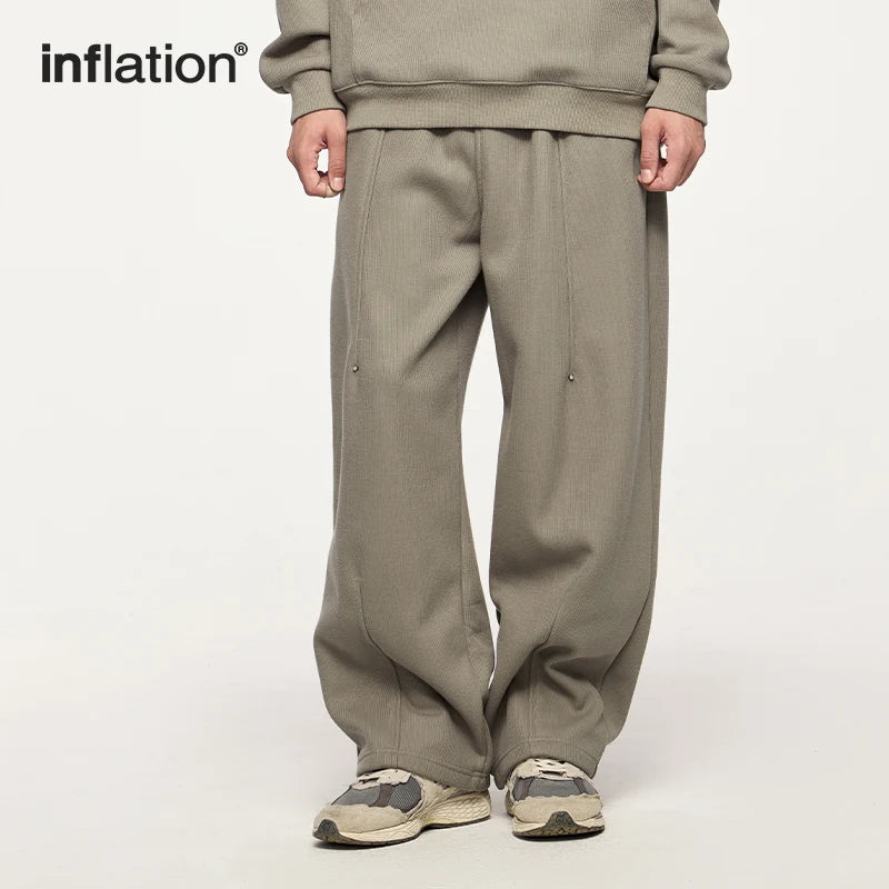 INFLATION Heavyweight Polar Fleece Lined Sweatpants Men Streetwear Straight Leg Pants Casual Trousers Unisex