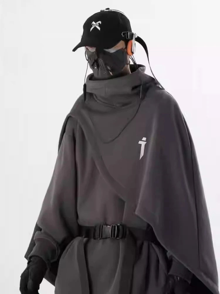 Ninja Turtleneck Hoodies For Men Autumn Functional Wind Heavy Cape Cloak Hoodie Sweatshirts Fake Two-Piece Japanese Streetwear