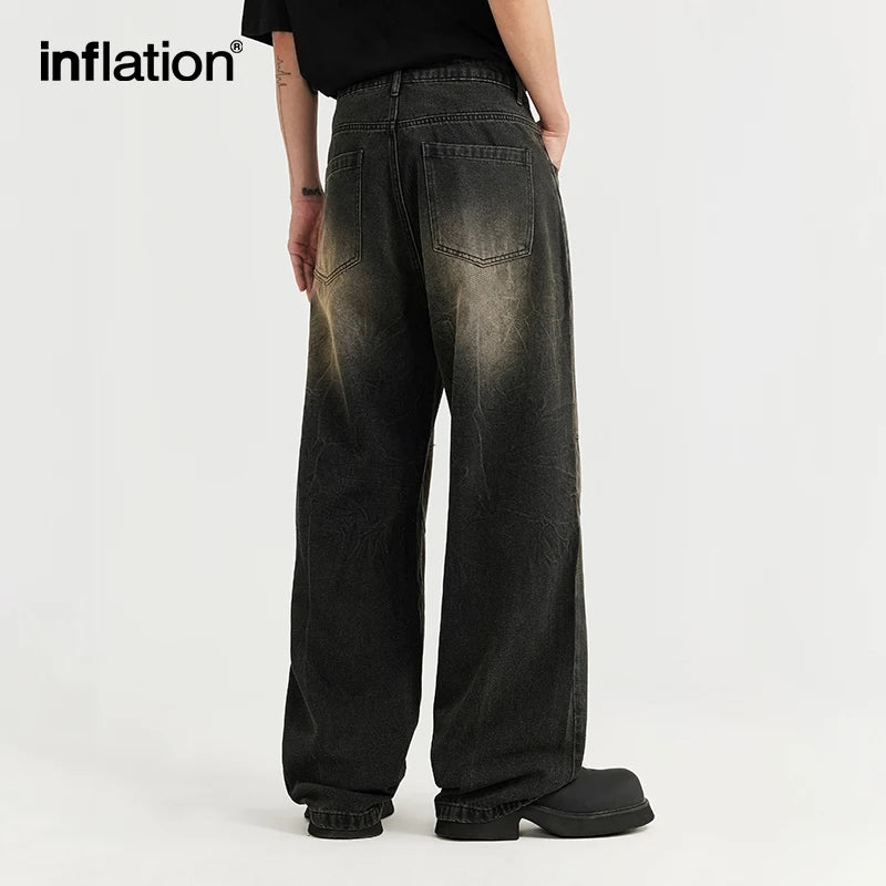 INFLATION Baggy Jeans for Men 2024 Trendy High Street Wahsed Straight Leg Denim Trousers Hip Hop Jeans Male Trousers