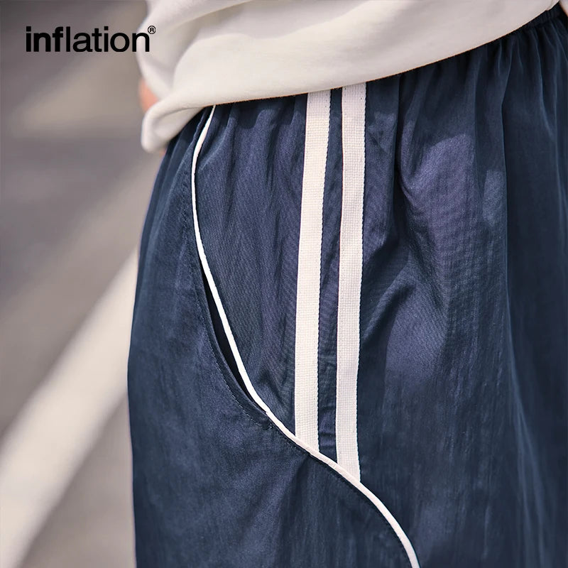 INFLATION Vintage Striped Wide Leg Trousers for Men Unisex Drawstring Waist Sportswear Track Pants