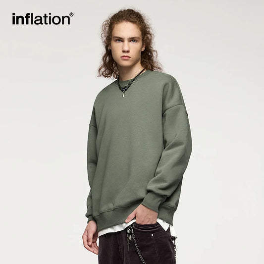 INFLATION 350 gsm Fleece Lined Crewneck Unisex Pure Color Thermal Sweatshirts