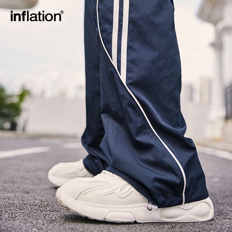 INFLATION Vintage Striped Wide Leg Trousers for Men Unisex Drawstring Waist Sportswear Track Pants