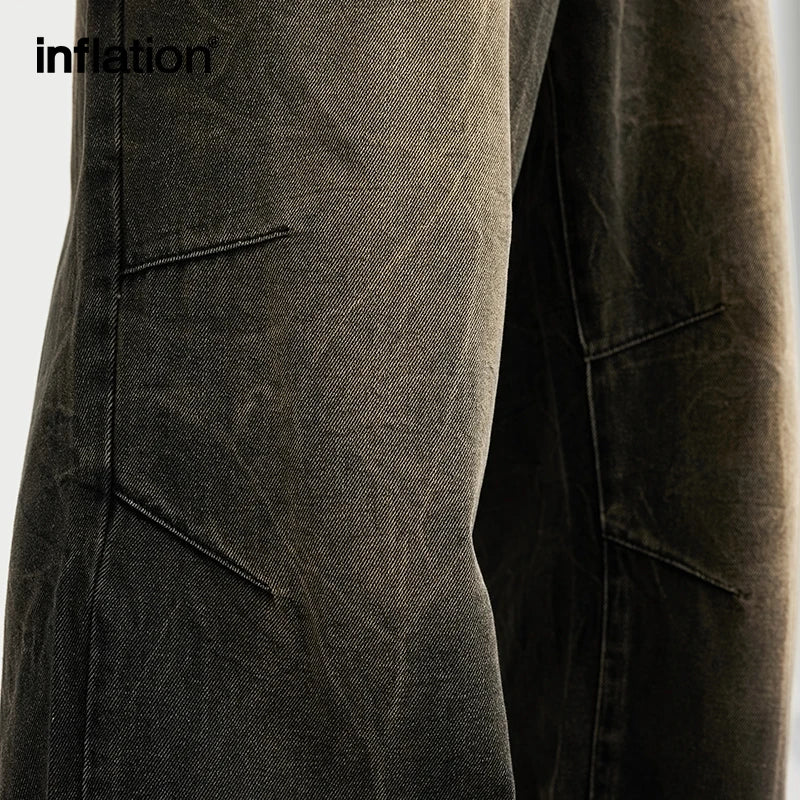 INFLATION Baggy Jeans for Men 2024 Trendy High Street Wahsed Straight Leg Denim Trousers Hip Hop Jeans Male Trousers