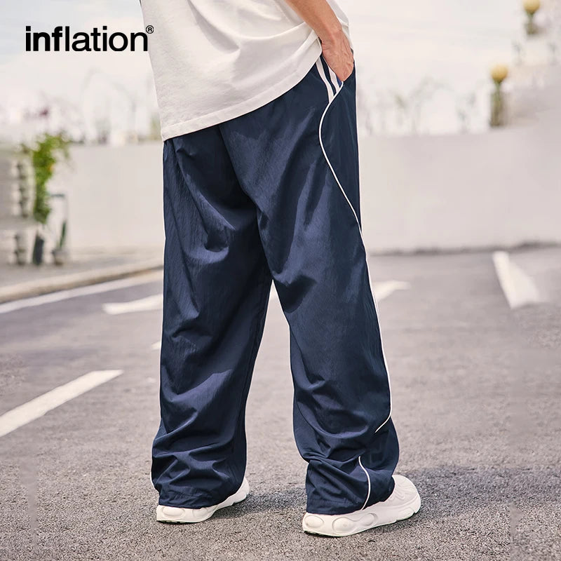 INFLATION Vintage Striped Wide Leg Trousers for Men Unisex Drawstring Waist Sportswear Track Pants