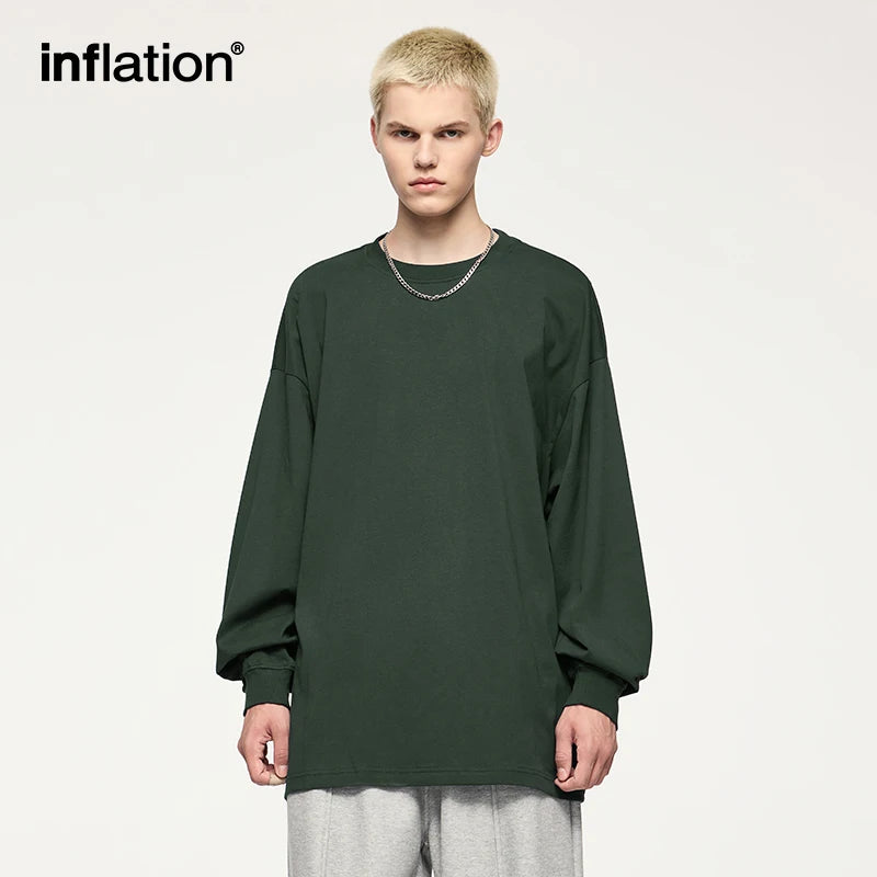 INFALTION 100% Cotton Long Sleeve Tshirt Unisex 305G Candy Color Oversized Tees