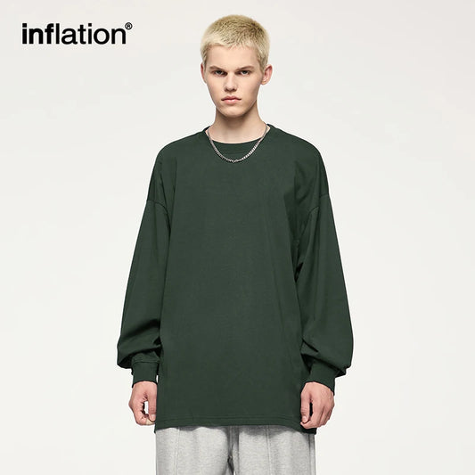 INFALTION 100% Cotton Long Sleeve Tshirt Unisex 305G Candy Color Oversized Tees