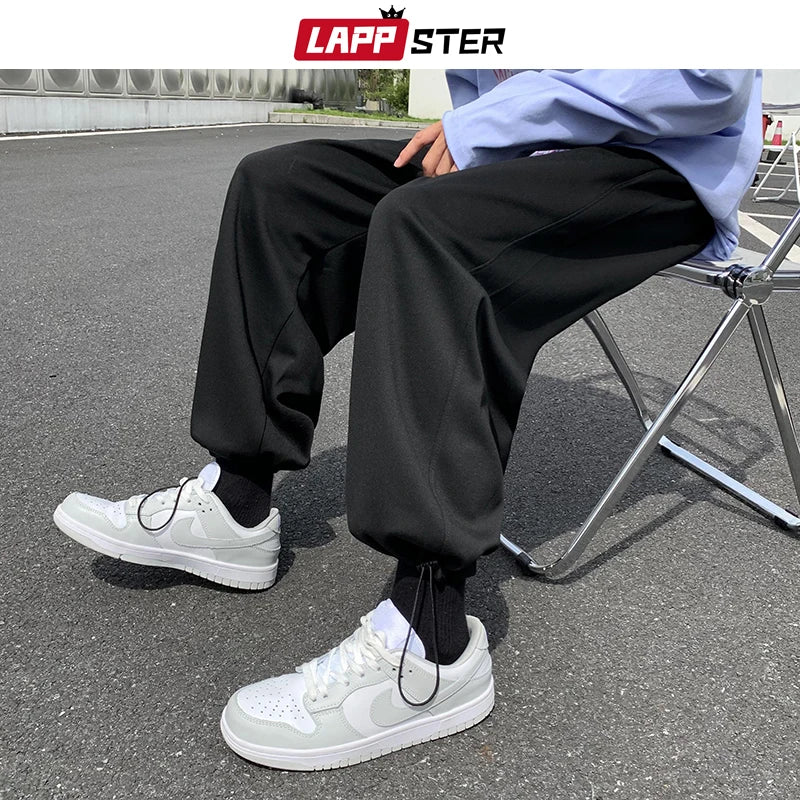 LAPPSTER Men Japanese Streetwear Solid Baggy Joggers Pants 2020 Man Korean Fashion Hip Hop Sweatpants Couple Black Trousers 5XL