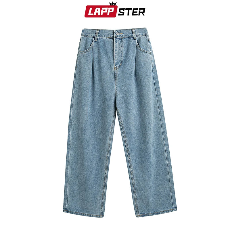 LAPPSTER Baggy Oversized Jeans Pants Denim 2023 Wide Leg Y2k Hip Hop Harem Pants Vintage Blue Denim Pants Black Straight Pants