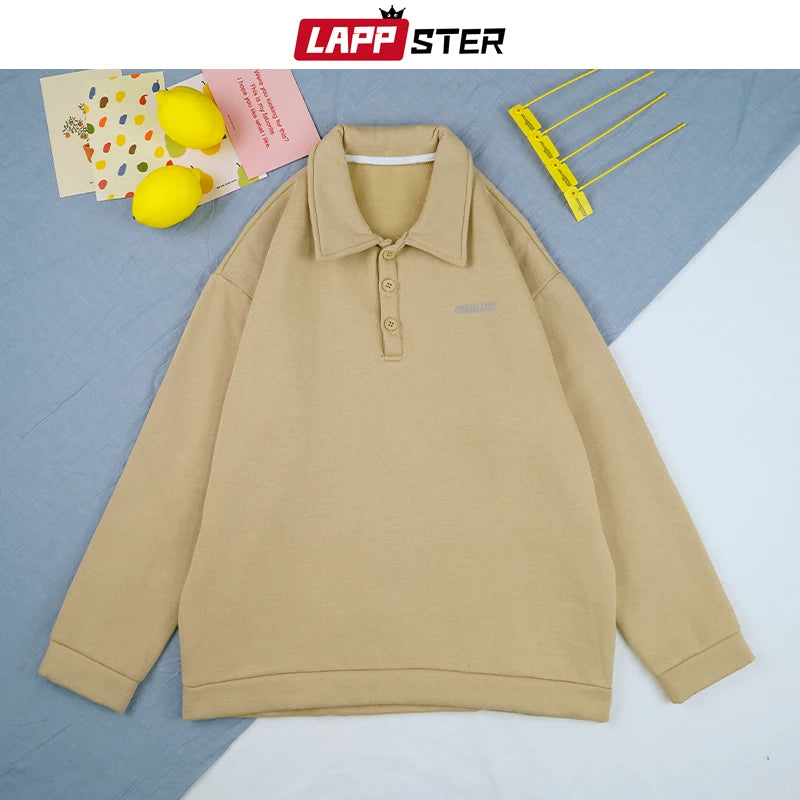 LAPPSTER Men Graphic Fleece Harajuku Hoodies 2024 Mens Winter Y2k Korean Vintage Sweatshirts Male Japnaese Streetwear Hoodie