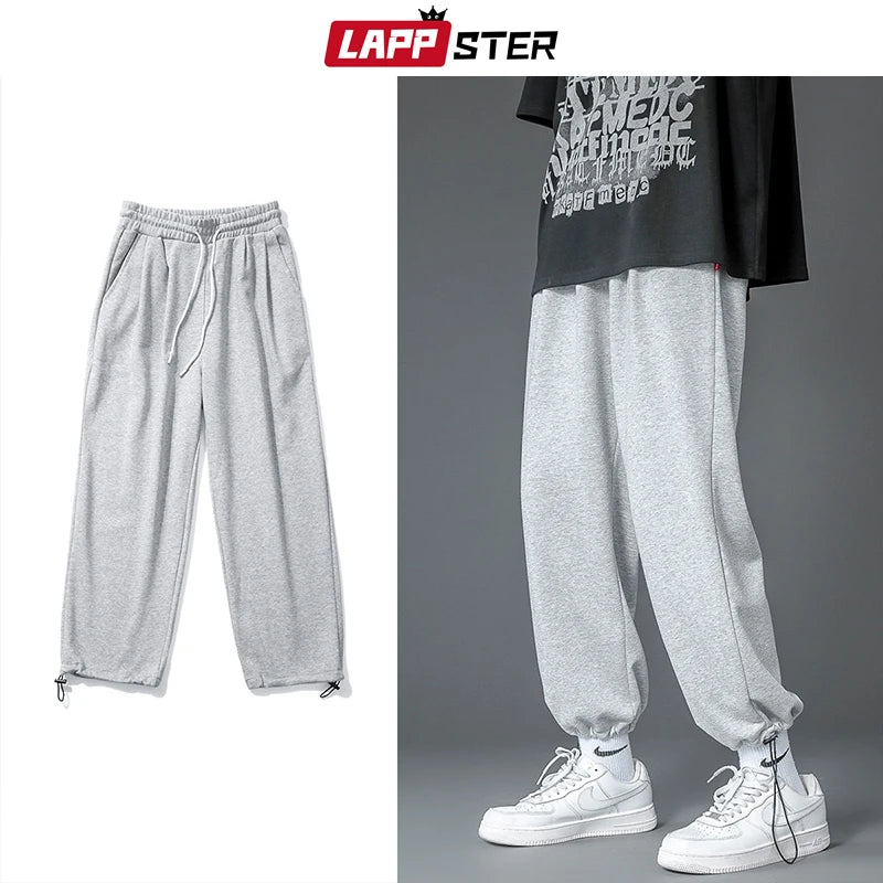 LAPPSTER Men Baggy Wide Leg Harajuku Sweatpants 2023 Mens Straight Japanese Streetwear Pants Man Causal Vintage Cotton Pants 3XL