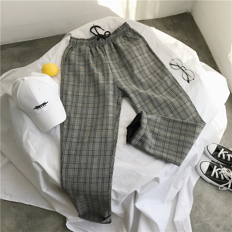 LAPPSTER Mens Black Harajuku Plaid Pants 2023 Men Japanese Streetwear Baggy Sweatpants Male 5 Colors Vintage Casual Trousers