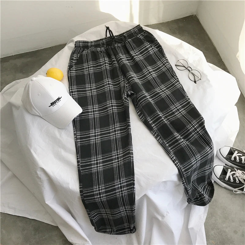 LAPPSTER Mens Black Harajuku Plaid Pants 2023 Men Japanese Streetwear Baggy Sweatpants Male 5 Colors Vintage Casual Trousers