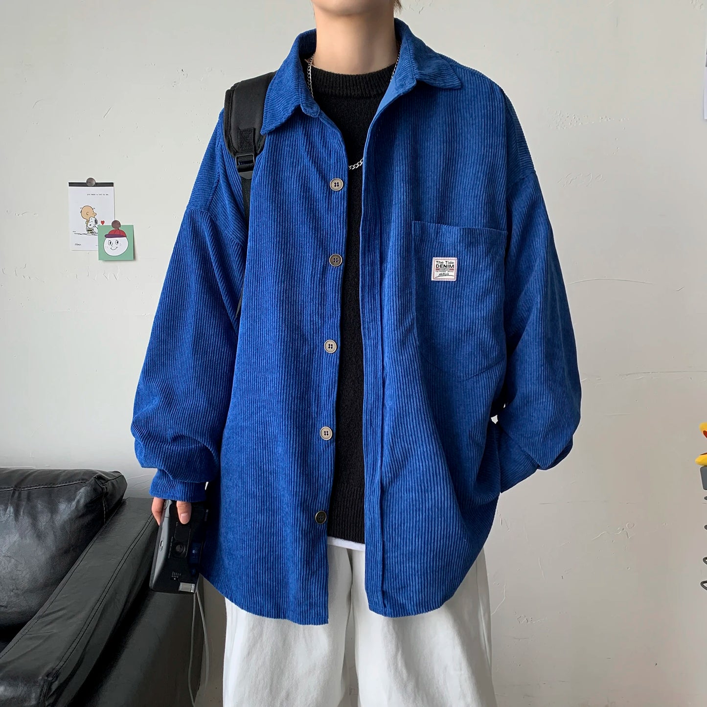 LAPPSTER Men Corduroy Vintage Autumn Shirts 2023 Mens Korean Fashion Harajuku Shirts Male Oversized Streetwear Colorful Shirts